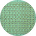 Round Machine Washable Abstract Turquoise Contemporary Area Rugs, wshcon1545turq