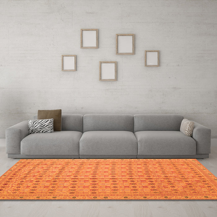 Machine Washable Abstract Orange Contemporary Area Rugs in a Living Room, wshcon1545org