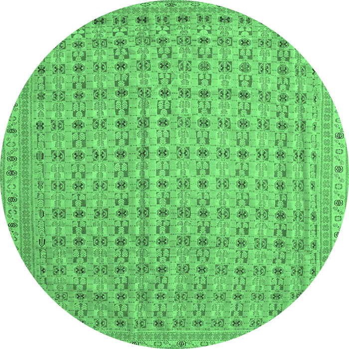 Round Machine Washable Abstract Emerald Green Contemporary Area Rugs, wshcon1545emgrn