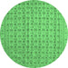 Round Machine Washable Abstract Emerald Green Contemporary Area Rugs, wshcon1545emgrn