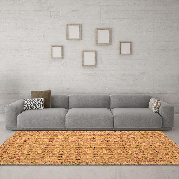 Machine Washable Abstract Brown Contemporary Rug in a Living Room,, wshcon1545brn