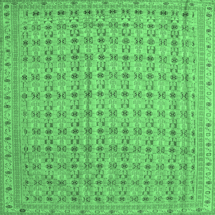 Square Machine Washable Abstract Emerald Green Contemporary Area Rugs, wshcon1545emgrn