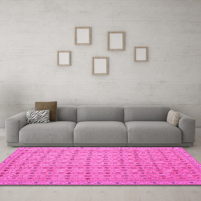 Machine Washable Abstract Pink Contemporary Rug in a Living Room, wshcon1545pnk