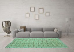 Machine Washable Abstract Turquoise Contemporary Area Rugs in a Living Room,, wshcon1545turq