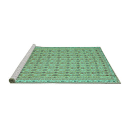Sideview of Machine Washable Abstract Turquoise Contemporary Area Rugs, wshcon1545turq