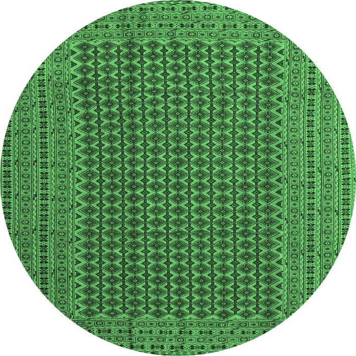 Round Machine Washable Southwestern Emerald Green Country Area Rugs, wshcon1546emgrn