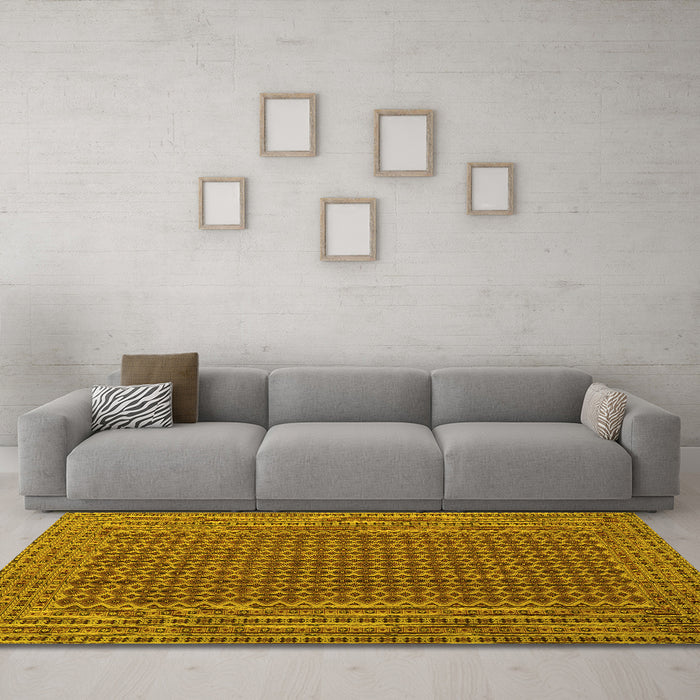 Machine Washable Southwestern Yellow Country Rug in a Living Room, wshcon1546yw