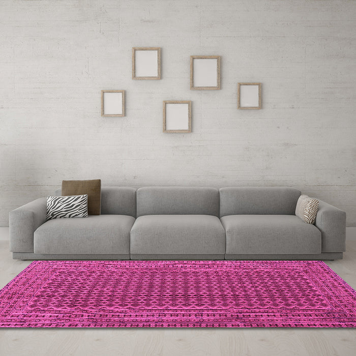 Machine Washable Southwestern Pink Country Rug in a Living Room, wshcon1546pnk