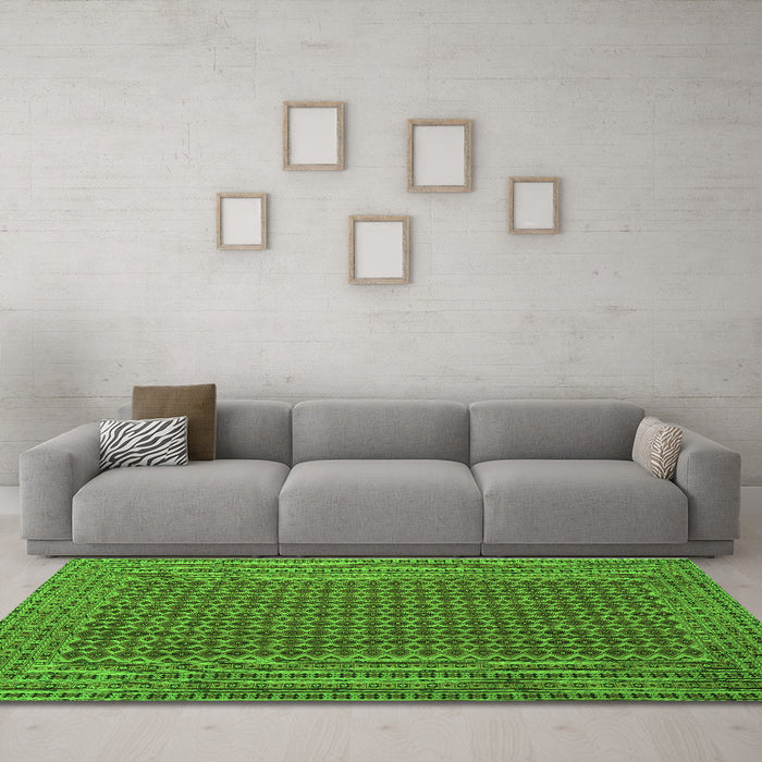 Machine Washable Southwestern Green Country Area Rugs in a Living Room,, wshcon1546grn