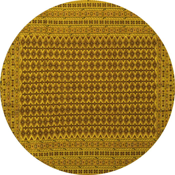 Round Machine Washable Southwestern Yellow Country Rug, wshcon1546yw
