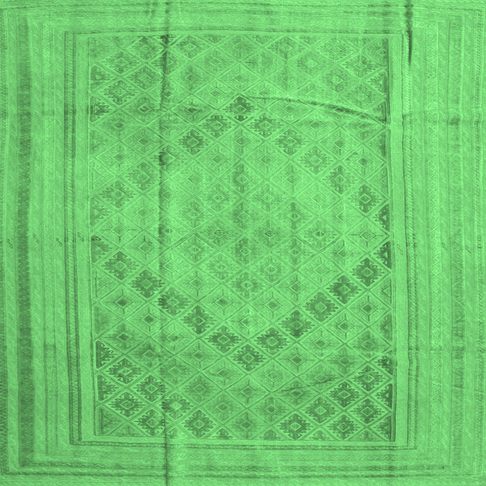 Square Machine Washable Southwestern Emerald Green Country Area Rugs, wshcon1547emgrn