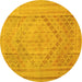 Round Machine Washable Southwestern Yellow Country Rug, wshcon1547yw