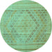 Round Southwestern Turquoise Country Rug, con1547turq