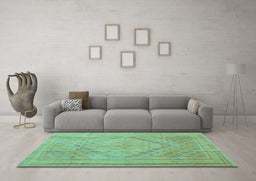 Machine Washable Southwestern Turquoise Country Area Rugs in a Living Room,, wshcon1547turq
