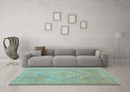 Machine Washable Southwestern Light Blue Country Rug in a Living Room, wshcon1547lblu