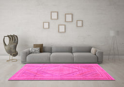 Machine Washable Southwestern Pink Country Rug in a Living Room, wshcon1547pnk