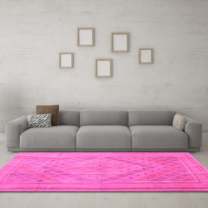Machine Washable Southwestern Pink Country Rug in a Living Room, wshcon1547pnk