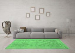 Machine Washable Southwestern Emerald Green Country Area Rugs in a Living Room,, wshcon1547emgrn