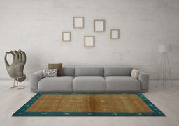Machine Washable Abstract Turquoise Contemporary Area Rugs in a Living Room,, wshcon1548turq
