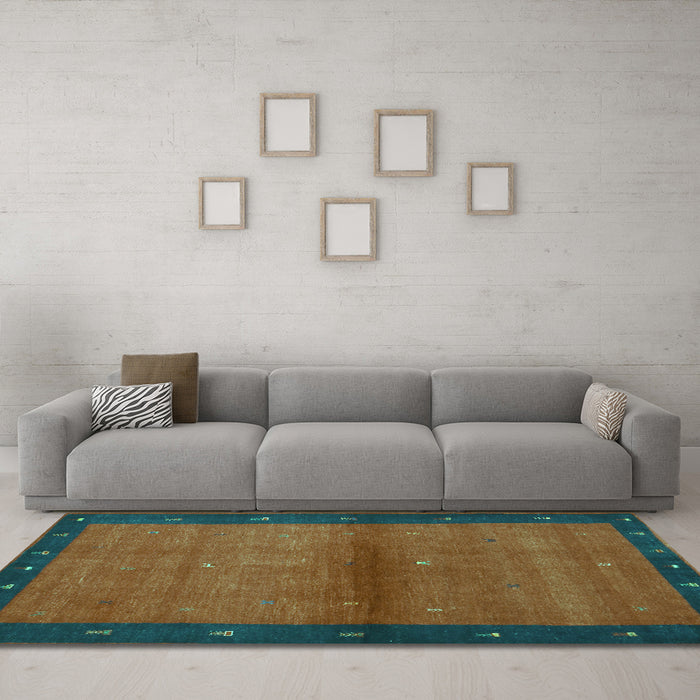 Machine Washable Abstract Turquoise Contemporary Area Rugs in a Living Room,, wshcon1548turq