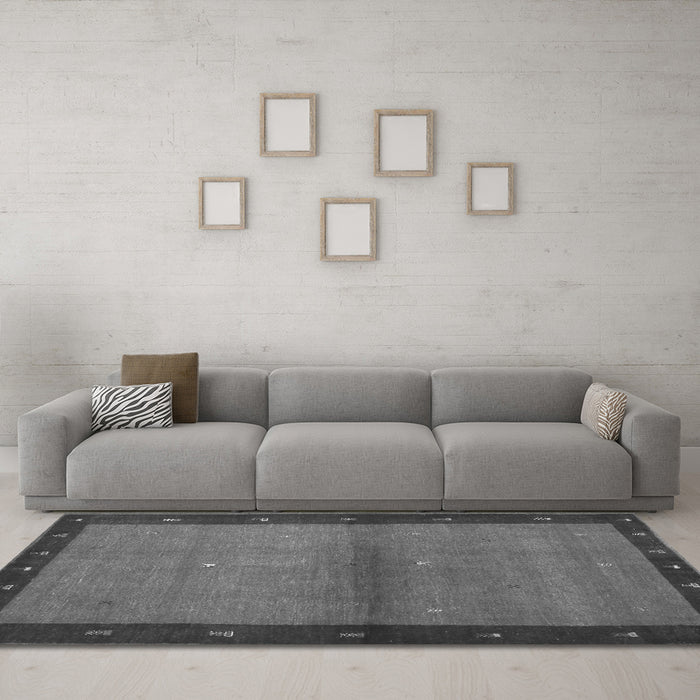 Machine Washable Abstract Gray Contemporary Rug in a Living Room,, wshcon1548gry