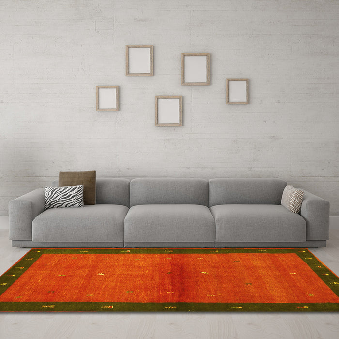 Machine Washable Abstract Yellow Contemporary Rug in a Living Room, wshcon1548yw