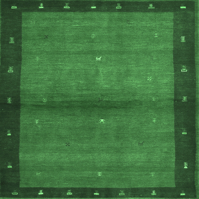 Square Machine Washable Abstract Emerald Green Contemporary Area Rugs, wshcon1548emgrn