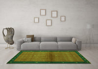 Machine Washable Abstract Green Contemporary Rug, wshcon1548grn