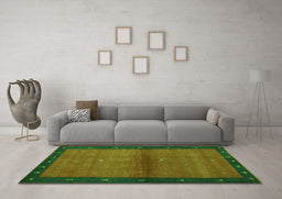 Machine Washable Abstract Green Contemporary Area Rugs in a Living Room,, wshcon1548grn