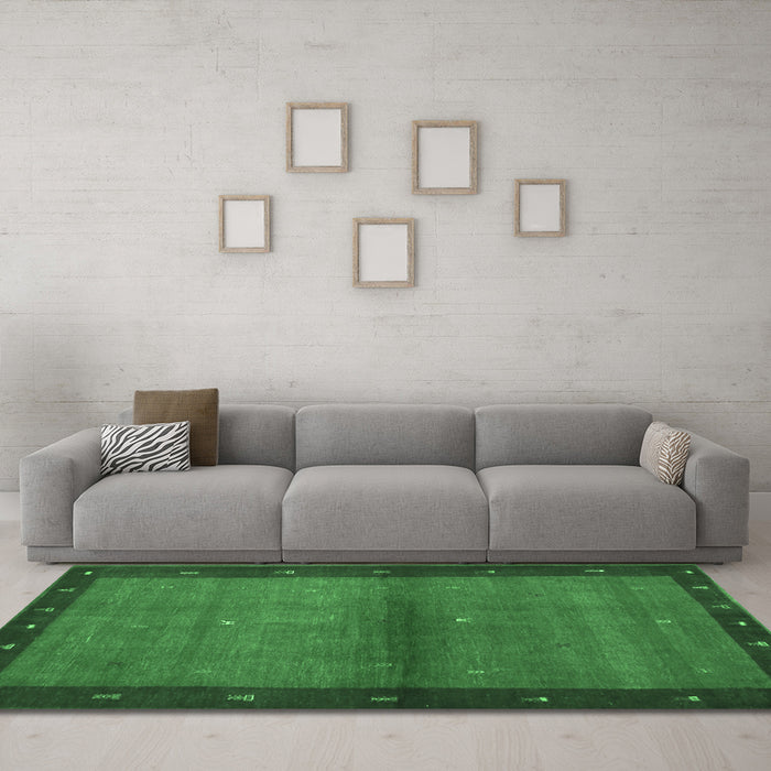 Machine Washable Abstract Emerald Green Contemporary Area Rugs in a Living Room,, wshcon1548emgrn