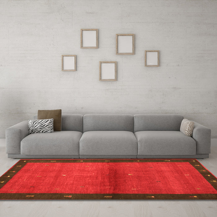 Machine Washable Abstract Orange Contemporary Area Rugs in a Living Room, wshcon1548org