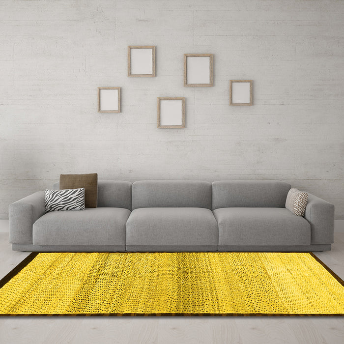 Machine Washable Solid Yellow Modern Rug in a Living Room, wshcon1549yw