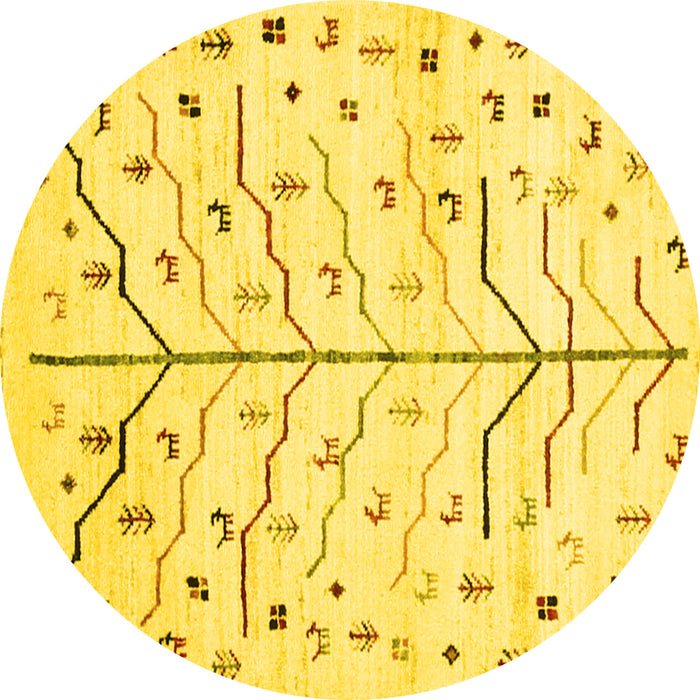 Round Machine Washable Solid Yellow Modern Rug, wshcon1550yw