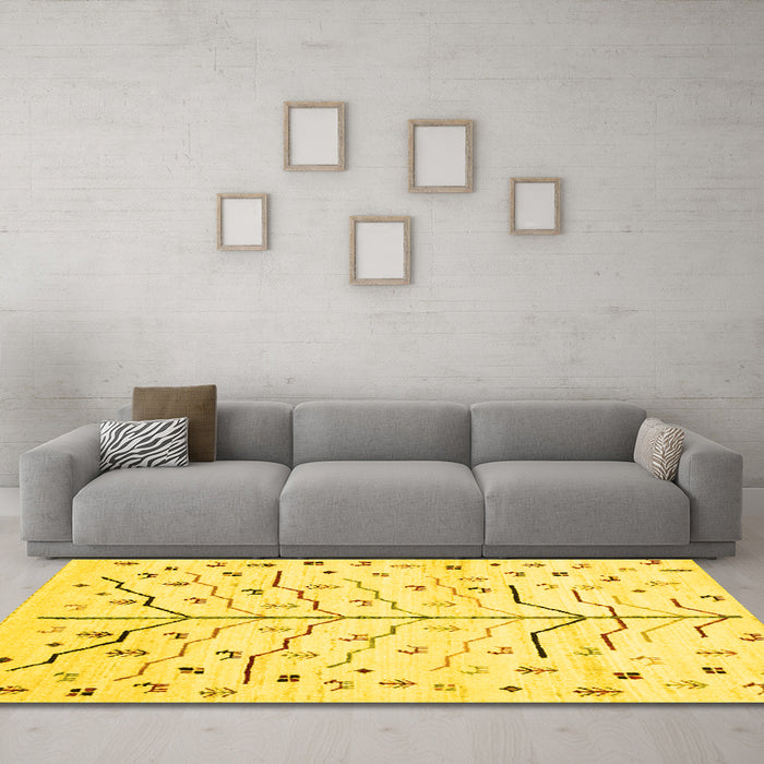 Machine Washable Solid Yellow Modern Rug in a Living Room, wshcon1550yw