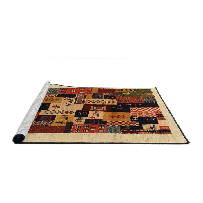 Serging Thickness of Machine Washable Contemporary Yellow Orange Rug, wshcon1551