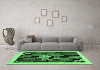 Machine Washable Abstract Emerald Green Contemporary Rug, wshcon1551emgrn