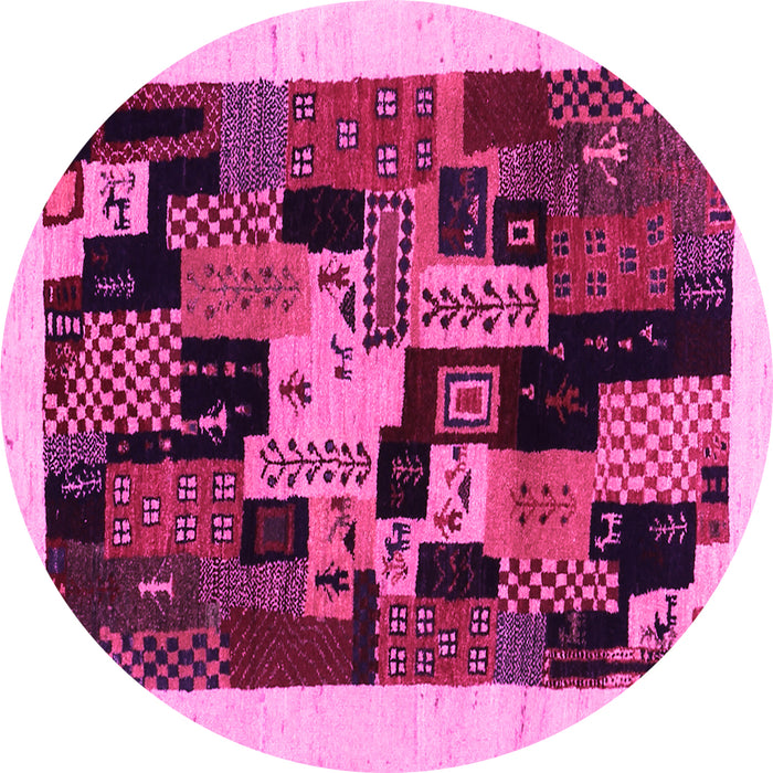 Round Abstract Pink Contemporary Rug, con1551pnk