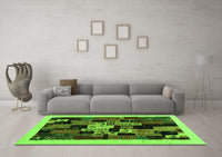 Machine Washable Abstract Green Contemporary Rug, wshcon1551grn