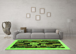 Machine Washable Abstract Green Contemporary Area Rugs in a Living Room,, wshcon1551grn