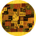 Round Abstract Yellow Contemporary Rug, con1551yw