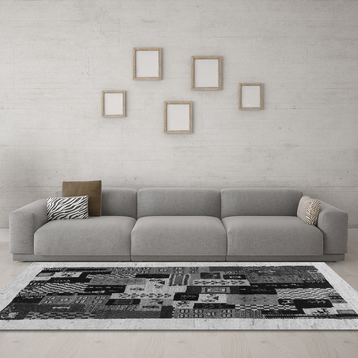 Machine Washable Abstract Gray Contemporary Rug in a Living Room,, wshcon1551gry