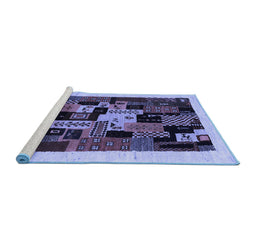 Sideview of Machine Washable Abstract Blue Contemporary Rug, wshcon1551blu