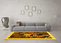 Machine Washable Abstract Yellow Contemporary Rug, wshcon1551yw