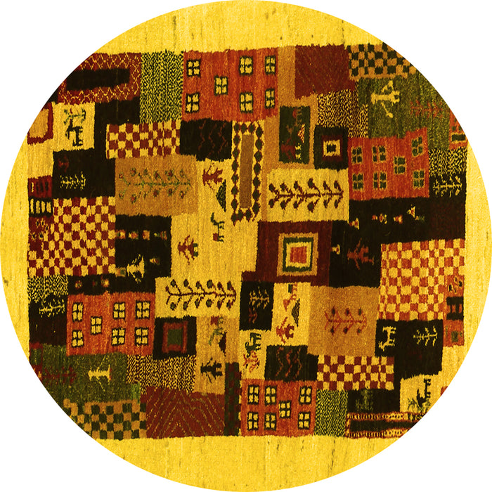 Round Machine Washable Abstract Yellow Contemporary Rug, wshcon1551yw