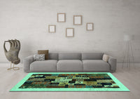 Machine Washable Abstract Turquoise Contemporary Rug, wshcon1551turq