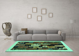 Machine Washable Abstract Turquoise Contemporary Area Rugs in a Living Room,, wshcon1551turq