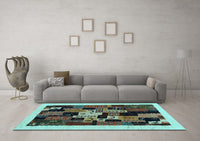Machine Washable Abstract Light Blue Contemporary Rug, wshcon1551lblu