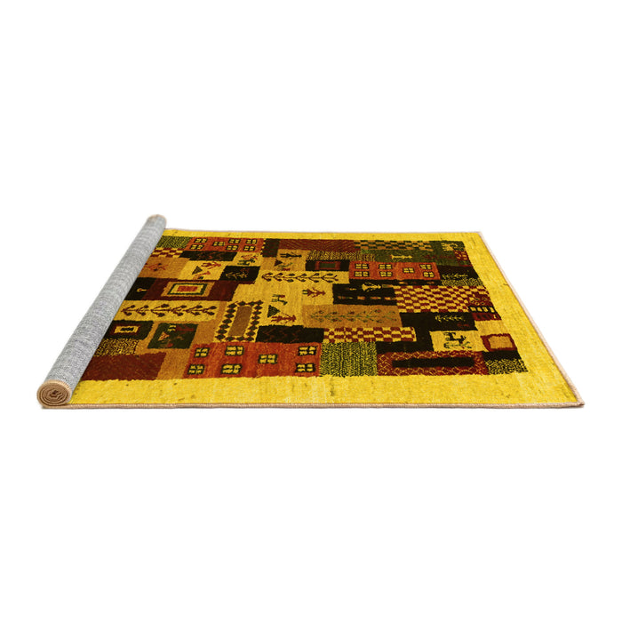 Sideview of Machine Washable Abstract Yellow Contemporary Rug, wshcon1551yw