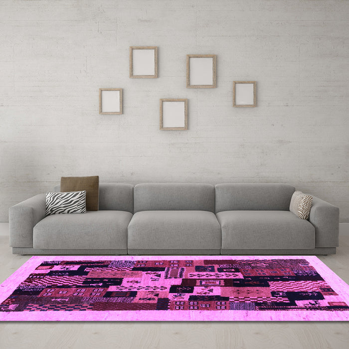 Machine Washable Abstract Purple Contemporary Area Rugs in a Living Room, wshcon1551pur