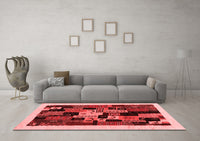 Machine Washable Abstract Red Contemporary Rug, wshcon1551red